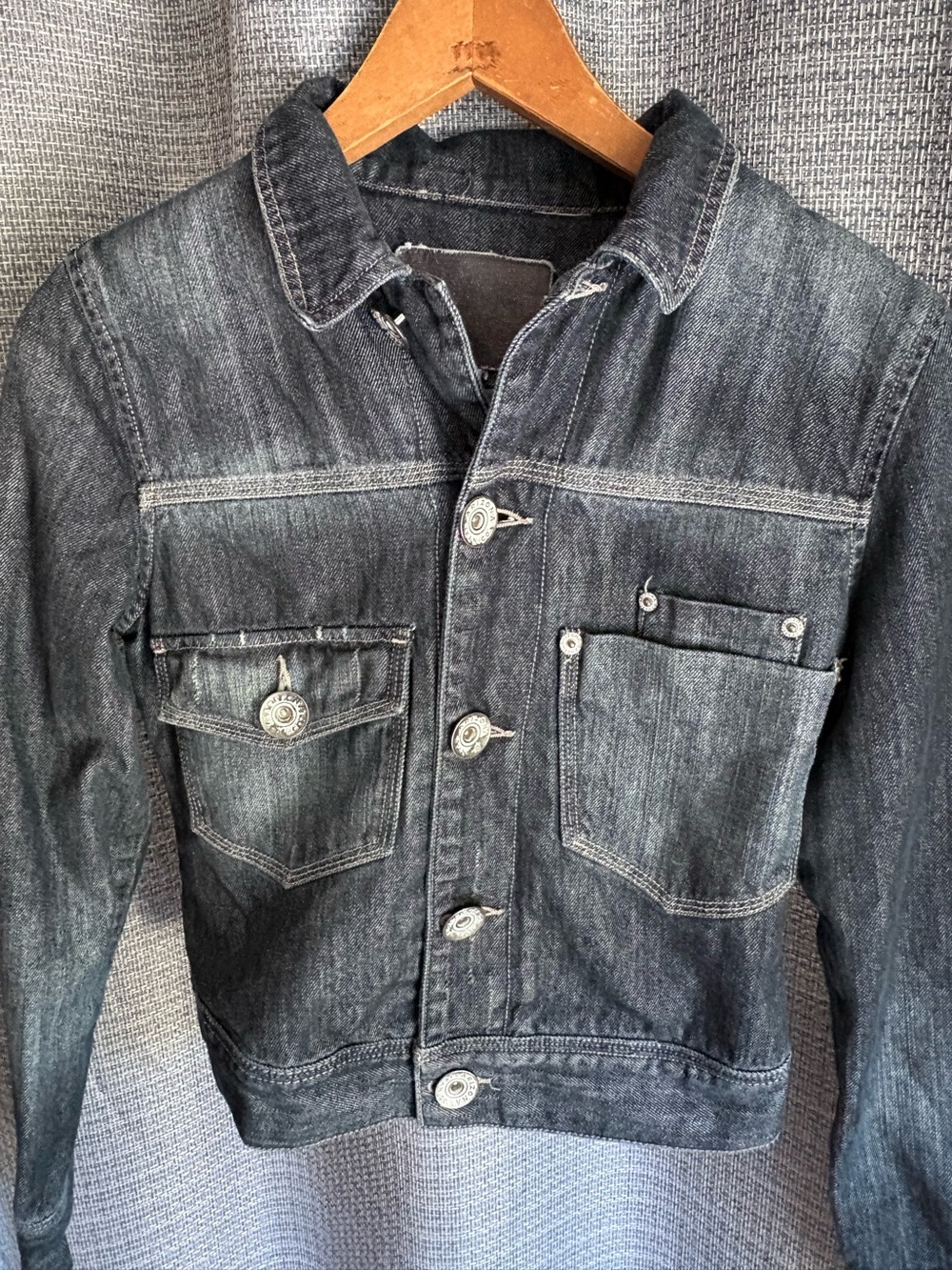 Y2K Arizona Jean Co Dark Denim Jacket Camo Lined Cropped Size Small